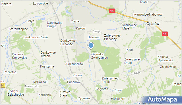 mapa Gajówka Zwierzyniec, Gajówka Zwierzyniec na mapie Targeo